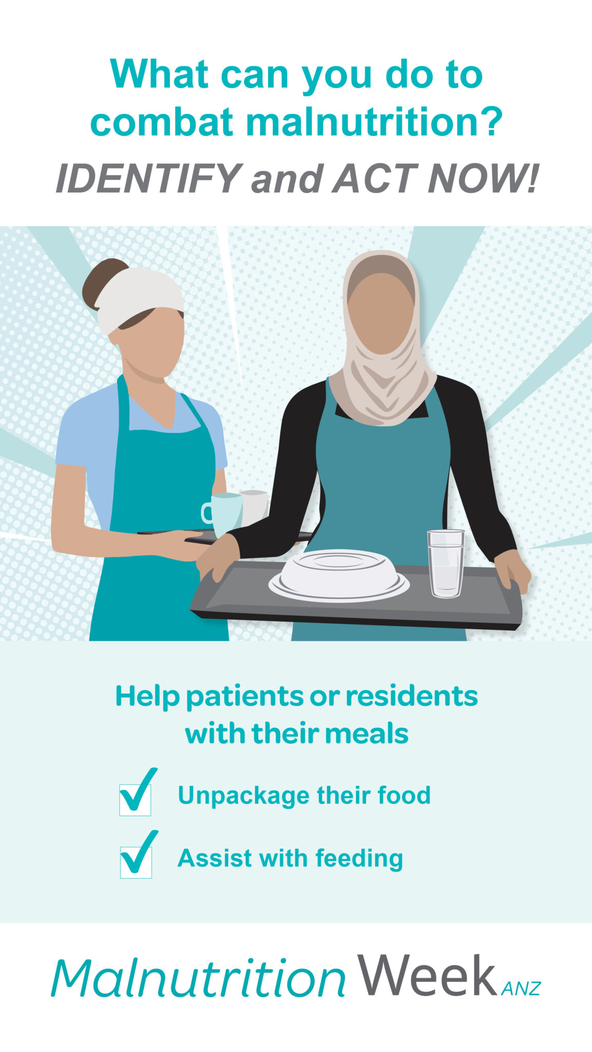 Help patients or residents with their meals